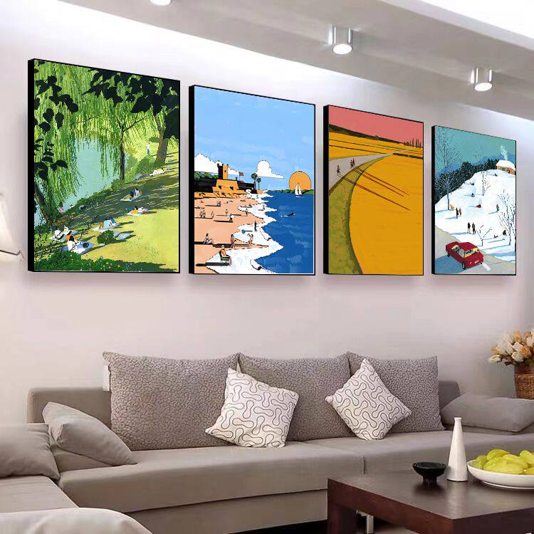 春夏秋冬四联客厅沙发背景墙装饰画现代简约餐厅挂画卧室床头壁画
