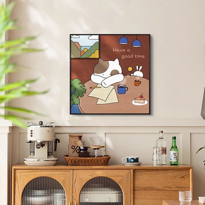 趣味猫咪餐厅装饰画卡通动漫小猫饭厅挂画简约时尚吃饭厅壁画图片