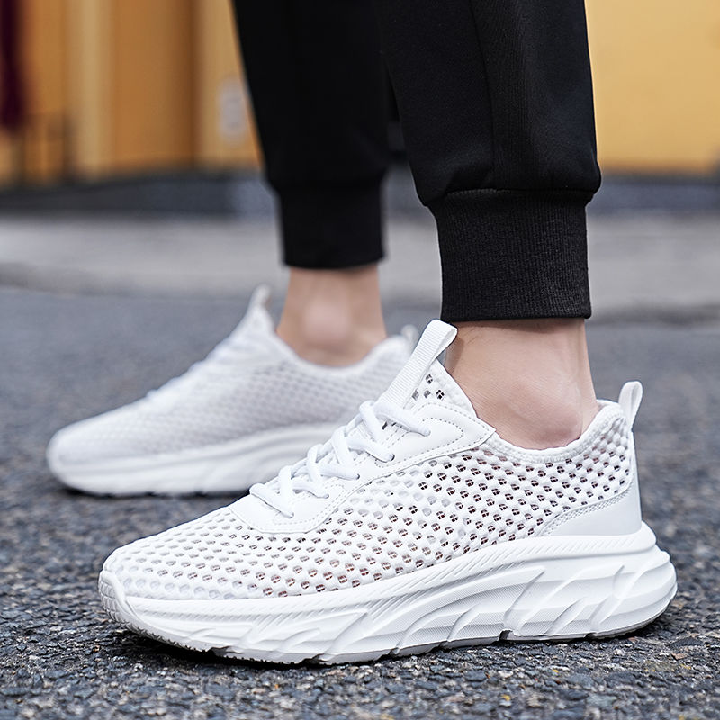 夏季新款男鞋透气网面运动鞋镂空网布鞋大码休闲跑步鞋厚底网鞋男