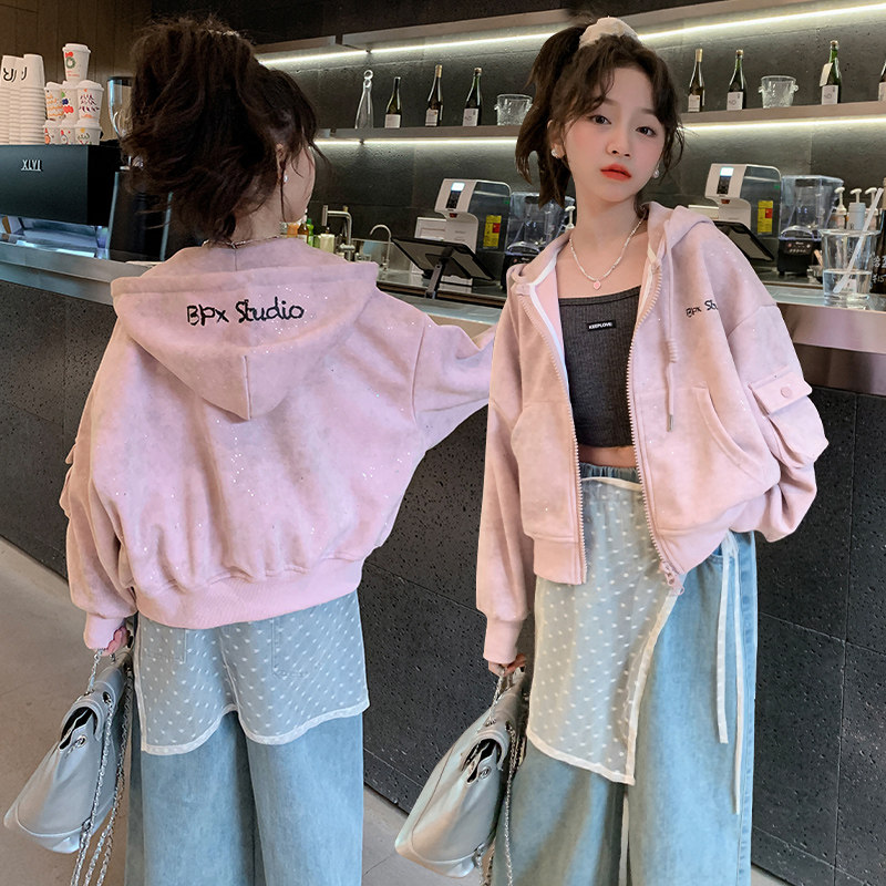 女童外套春装外套2025新款儿童洋气时髦春秋季连帽早春大童夹克图片