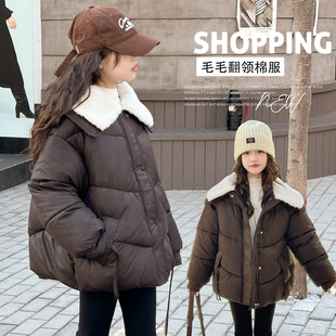 女童冬季毛领水貂皮棉服2025新款中大童加厚保暖新款棉棉衣面包服