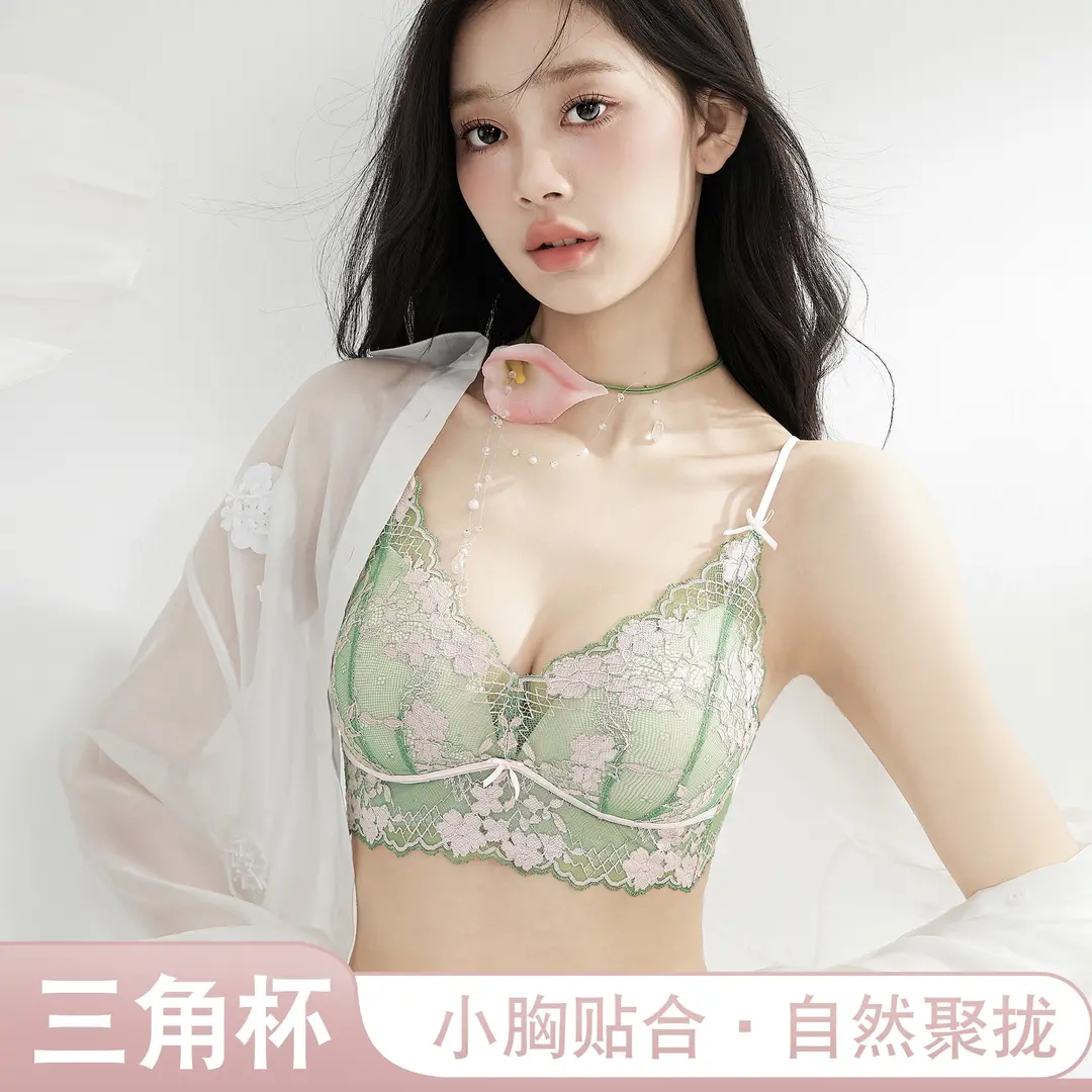 【绿野仙踪】法式三角固定杯内衣女百搭露背性感蕾丝美背轻薄文胸