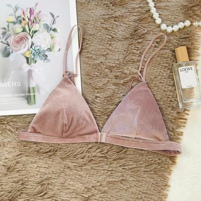 法式三角杯内衣女前搭扣细带无钢圈性感胸罩无痕美背超薄文胸套装