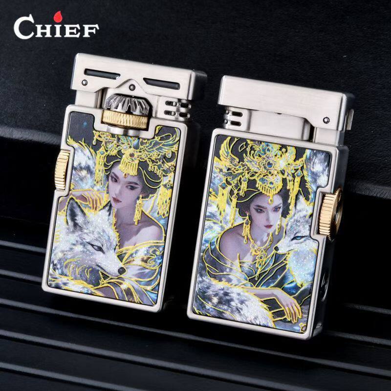 首领新款煤油打火机纯铜防风复古齿轮联动侧滑点火送男友生日礼物