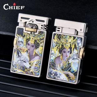 首领新款煤油打火机纯铜防风复古齿轮联动侧滑点火送男友生日礼物