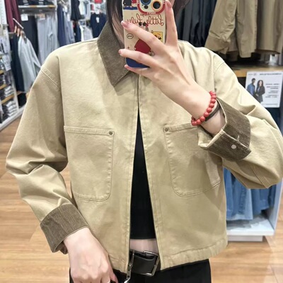 日系新款复古休闲拉链外套翻领夹克宽松百搭短款时尚上衣女479208