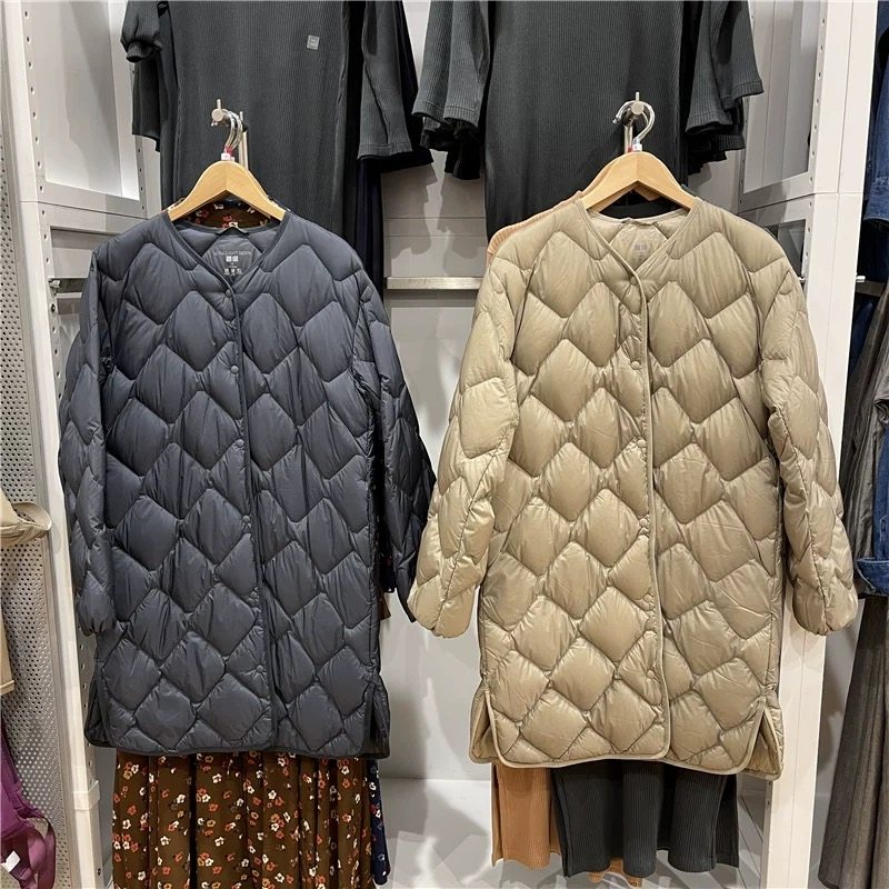 日单秋冬款女装高级轻薄羽绒外套休闲中长款保暖V领羽绒服450455