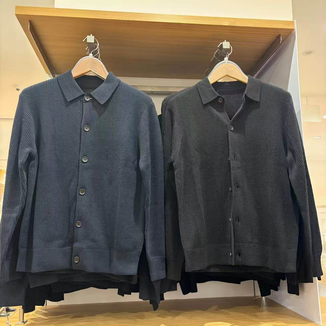 休闲风衬衫式纽扣翻领针织开衫/长袖男装合作款毛衣外套487488