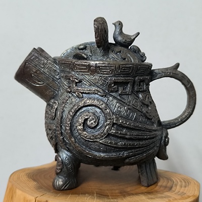锦笔柴烧全手精工妇好鸮尊宝瓶茶壶猫头鹰茶杯商周青铜器风格茶具