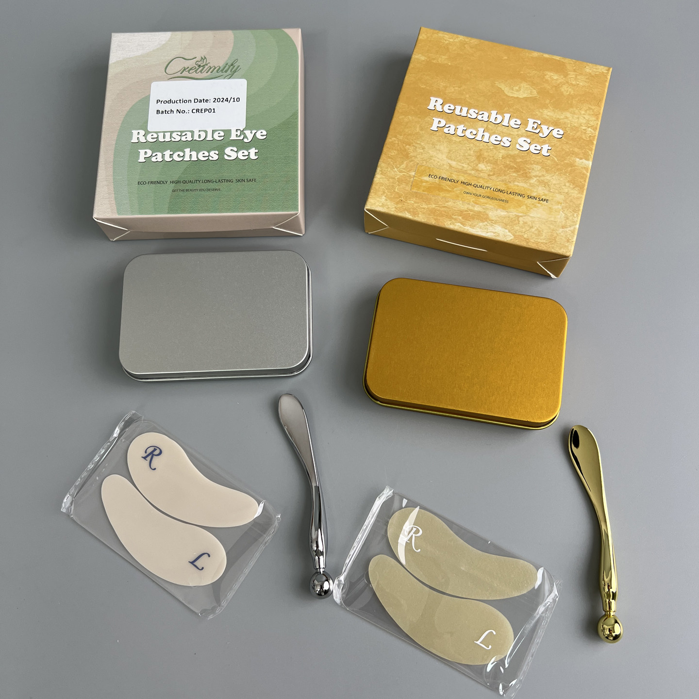 出口单!便携盒装!眼部护理贴片可水洗硅胶眼贴套装美容工具滚轮