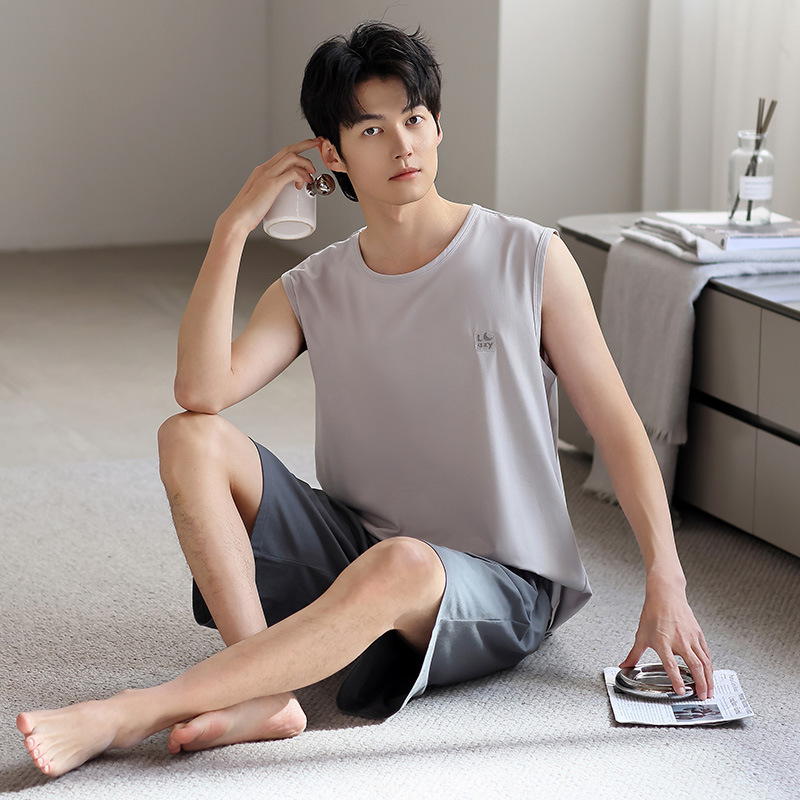 莫代尔睡衣男款夏季2025新款男士冰丝夏天短袖短裤薄款家居服