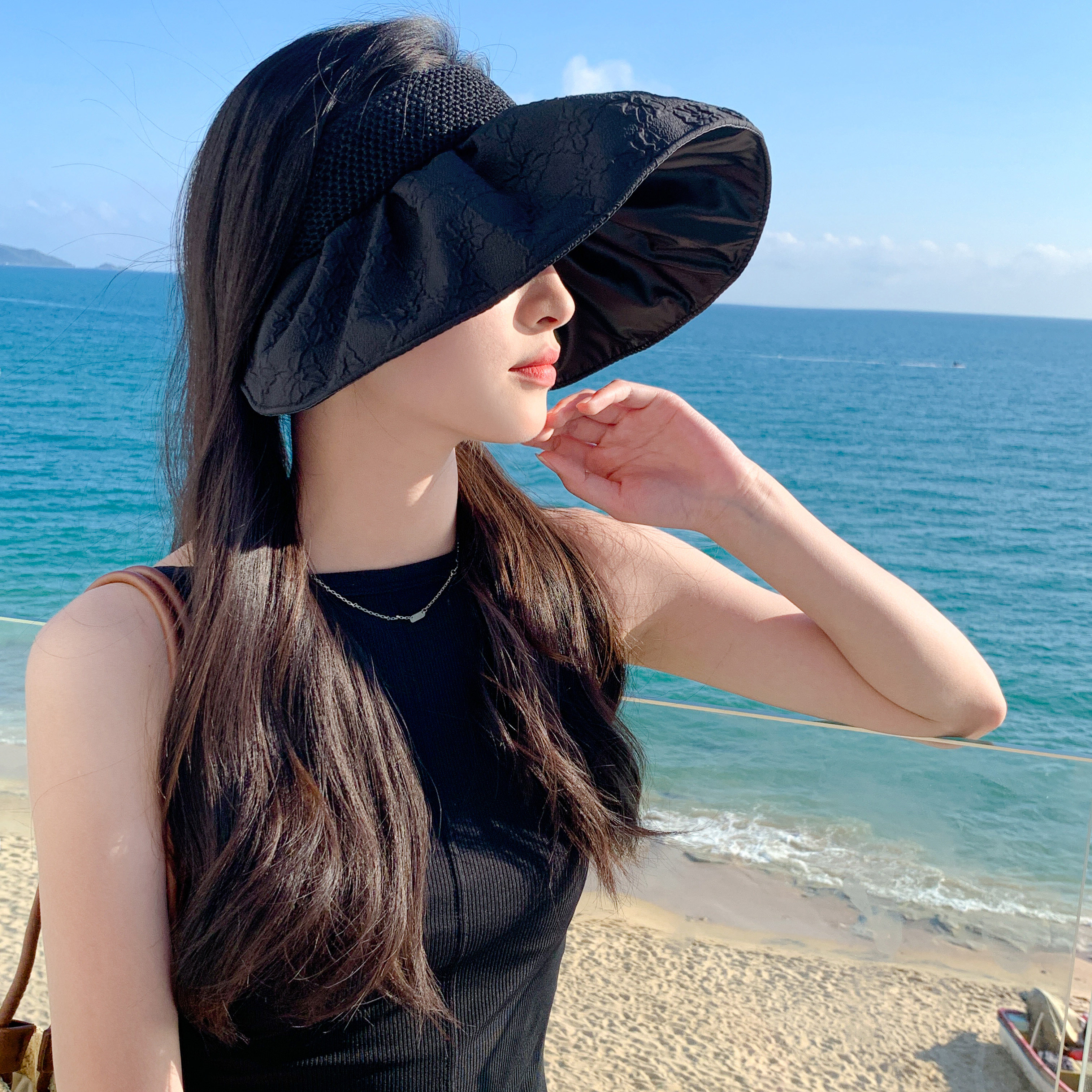 2023新款防晒帽子女夏季防紫外线时尚遮阳空顶帽可折叠遮脸太阳帽