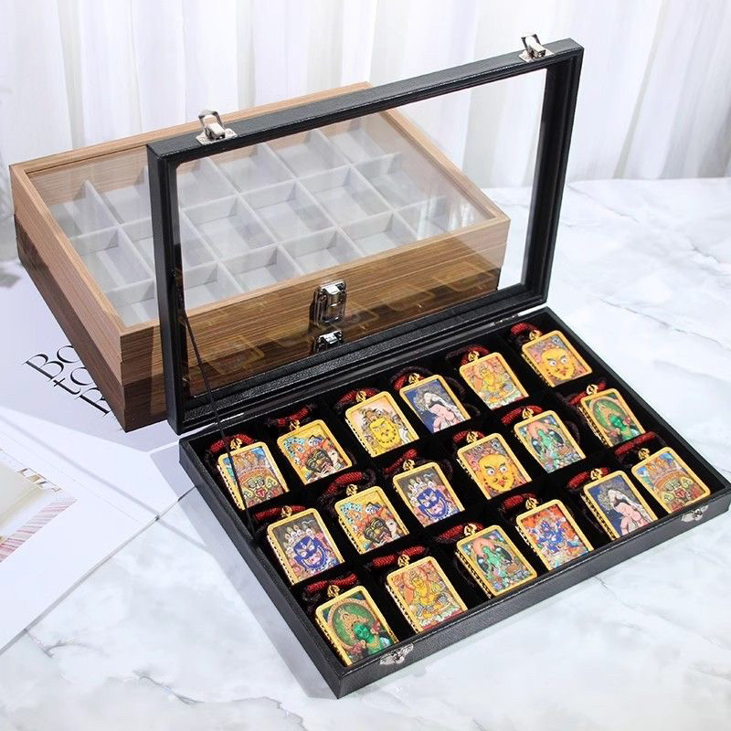 唐卡收纳盒子扎基拉姆佛牌收藏展示盒子带盖防尘吊坠项链架18位