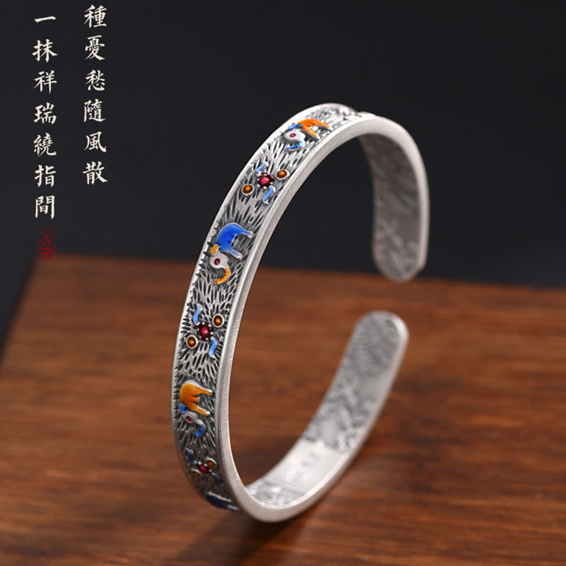 国潮珐琅彩小象手镯男女士款民族风复古吉象森系镯子时尚百搭礼物,饰品/流行首饰/时尚饰品新,手镯,淘宝优惠券,粉丝福利购,淘宝优惠卷