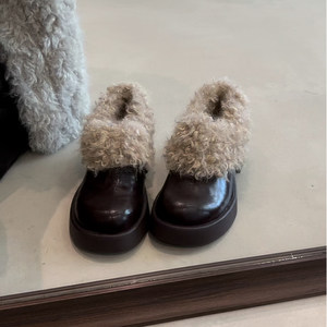 MILIAN迷恋潮鞋馆小众复古厚底玛丽珍鞋女2025年新款百搭圆头加绒加厚保暖毛毛棉鞋