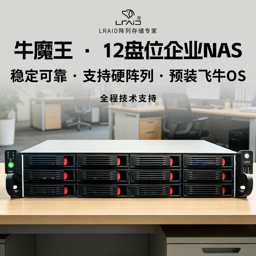12盘位企业级NAS  飞牛NAS ECC内存 双万兆电口 硬阵列剪辑服务器