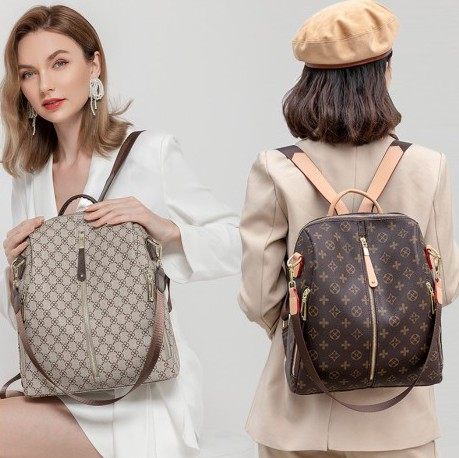 印花双肩包女韩版百搭洋气时尚旅游休闲大容量软皮两用多功能背包