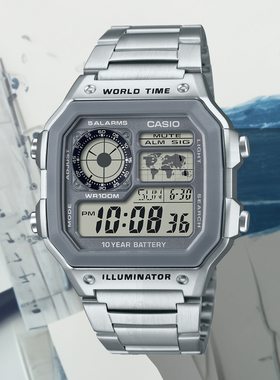 卡西欧大表盘CASIO AE1200WH小方块复古手表电子表男防水简约学生