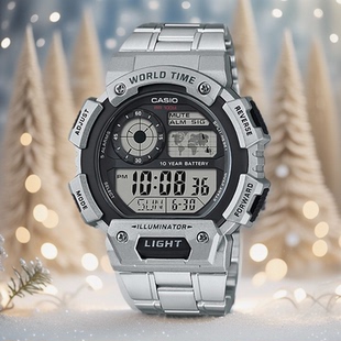 CASIO卡西欧男手表防水运动时尚 1400WHD 9A钢链 电子腕手表