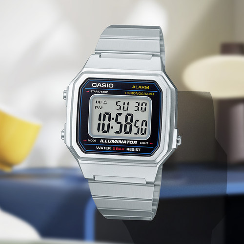 卡西欧Casio 复古方块百搭电子表男 B650WD-1A 银色不锈钢表带