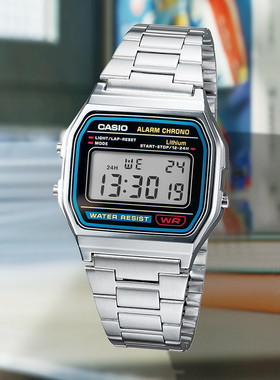 卡西欧(CASIO)手表小方块复古电子表小金表情侣表送男友A158WA-1
