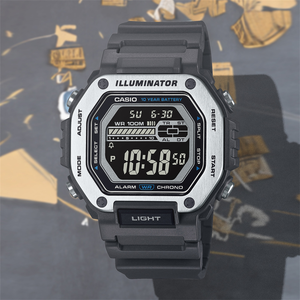 CASIO/卡西欧运动百搭双时间显示防水方块电子表MWD-110H-8B