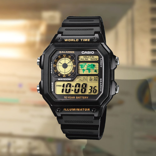 卡西欧手表男士复古小方块运动学生款钢铁之心AE-1200WH-1B