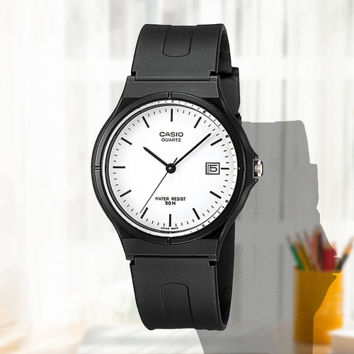 Casio/卡西欧 学生简约百搭休闲防水指针带日历石英表 MW-59-7E
