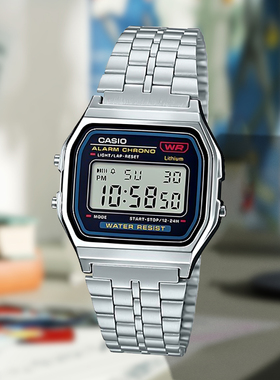 casio卡西欧手表复古小方块银表石英男女学生防水正品A-159W-1