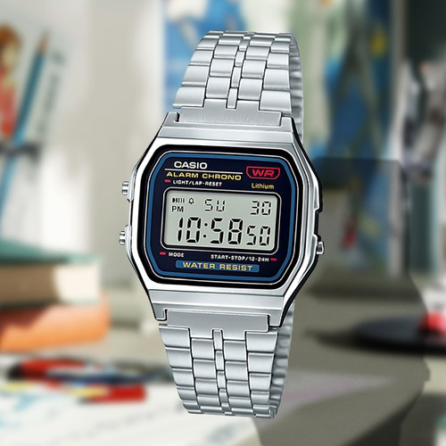 casio卡西欧手表复古小方块银表石英男女学生防水正品A-159W-1
