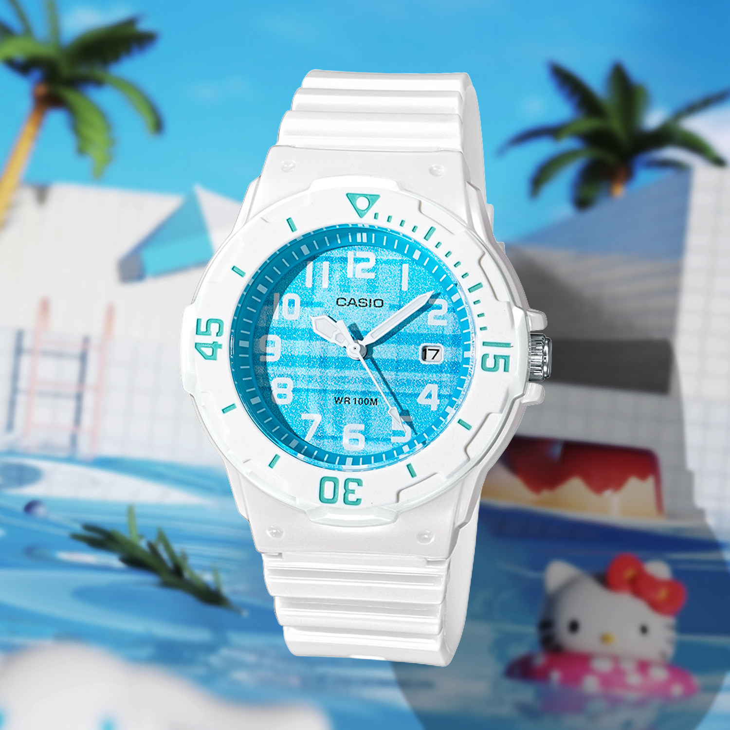 Casio卡西欧手表女学生网红小白表彩色防水儿童手表LRW-200H-2C