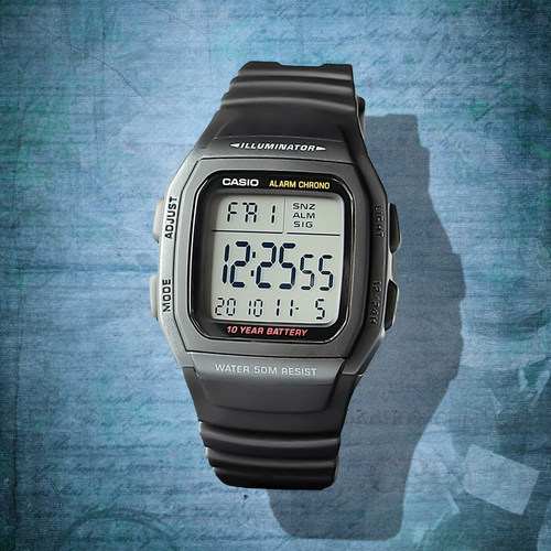 卡西欧Casio复古简约百搭运动防水电子表时尚小方表 W-96H-1B