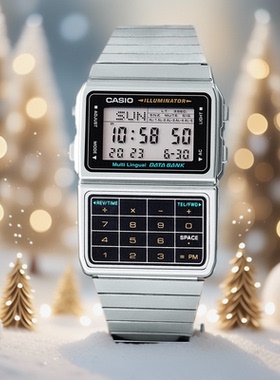 卡西欧CASIO计算器防水手表复古金色银色小方表电子表 DBC-611-1D