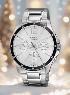 卡西欧CASIO手表 男士运动防水石英腕表 黑盘皮带MTP-1374L-1A 7A