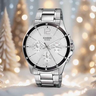 男士 运动防水石英腕表 1374L 黑盘皮带MTP 卡西欧CASIO手表