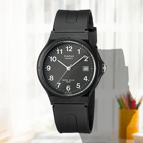 Casio/卡西欧 简约日常学生百搭防水指针带日历石英表 MW-59-1B