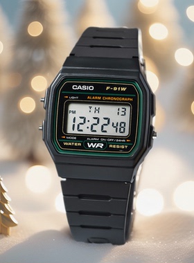 学生手表卡西欧CASIO学生运动手表复古小方块男士腕表F-91W-1DG