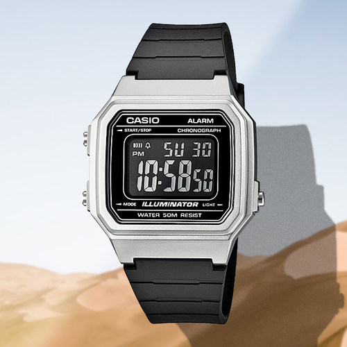卡西欧/Casio 复古简约百搭时尚方块防水情侣电子表 W-217HM-7B