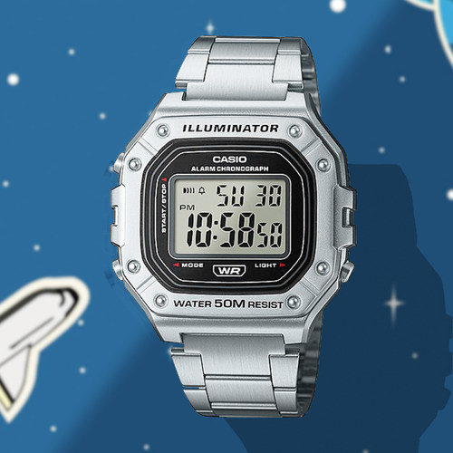 Casio/卡西欧数显狂飙同款小方块男防水学生运动电子表W-218HD-1A