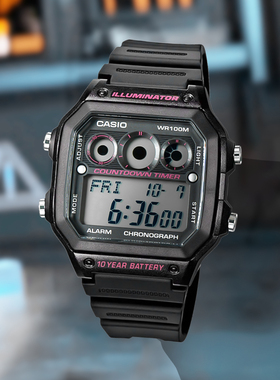 Casio卡西欧 学生运动时尚手表简约舒适休闲百搭AE-1300WH-1A2