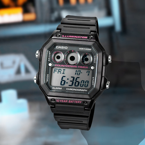 Casio卡西欧 学生运动时尚手表简约舒适休闲百搭AE-1300WH-1A2