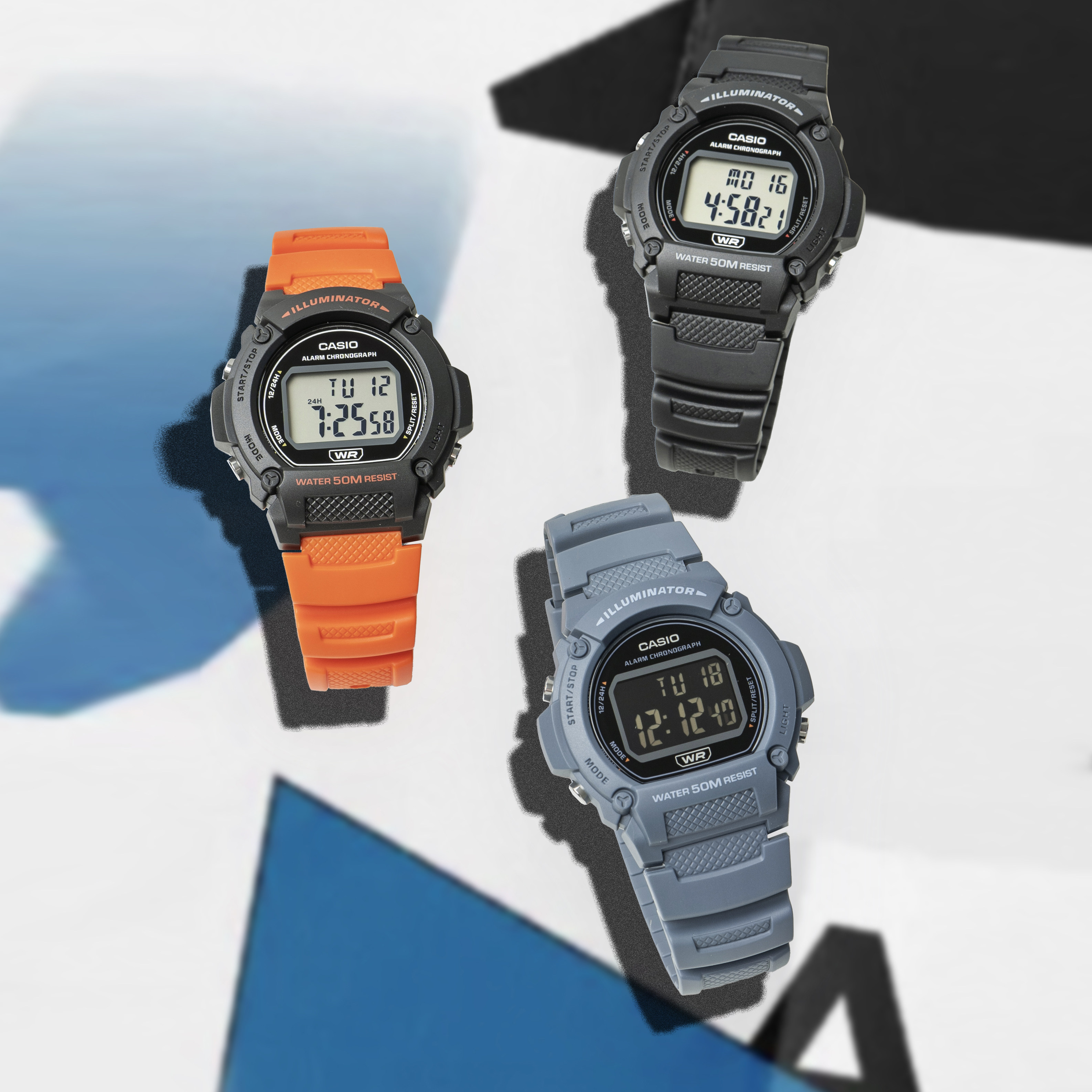 卡西欧电子表casio时尚运动电子防水学生百搭男士腕表w-219hc-8b