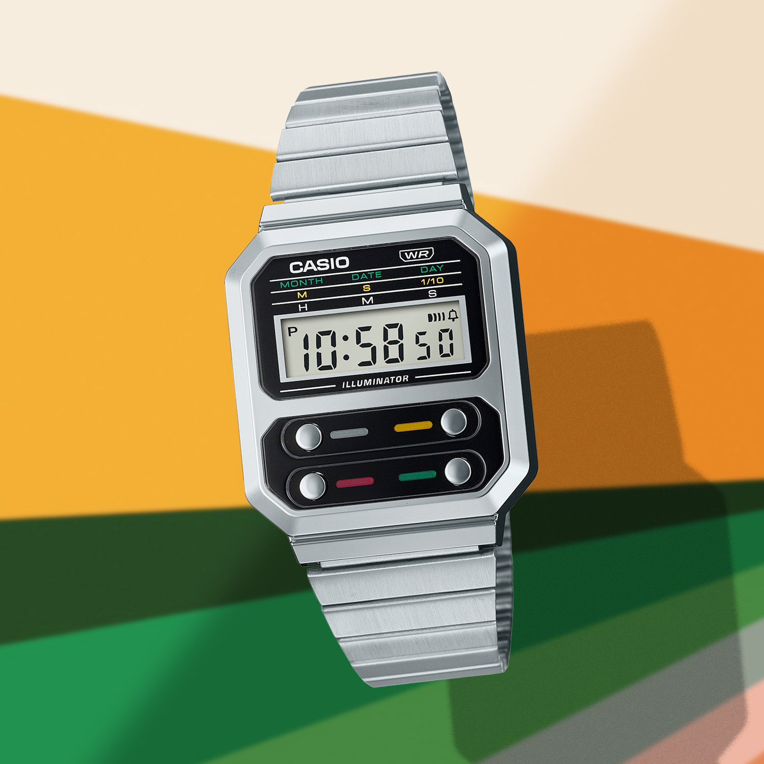 卡西欧Casio 时尚简约复古数显百搭休闲中性防水电子表A100WE-1A