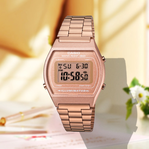 Casio卡西欧手表复古小方表中性舒适百搭B640WC-5A 玫瑰金 女款