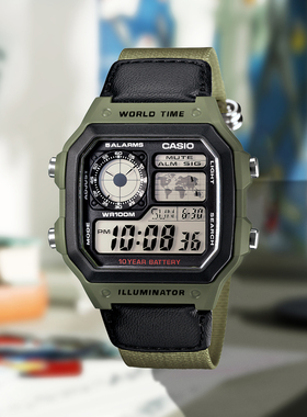 【十年电力】卡西欧帆布带手表百搭防水运动小方块 AE-1200WHB-3B