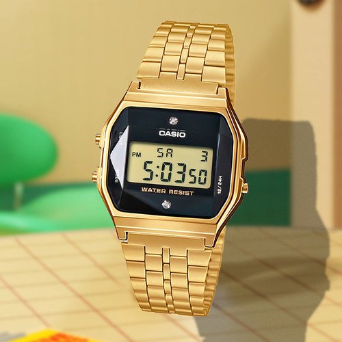 卡西欧/Casio小方块复古小银块电子情侣表方表A-159WGED-1