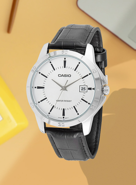 Casio卡西欧DRESS皮革休闲刻度日期显示防水石英男表MTP-V004L-7A