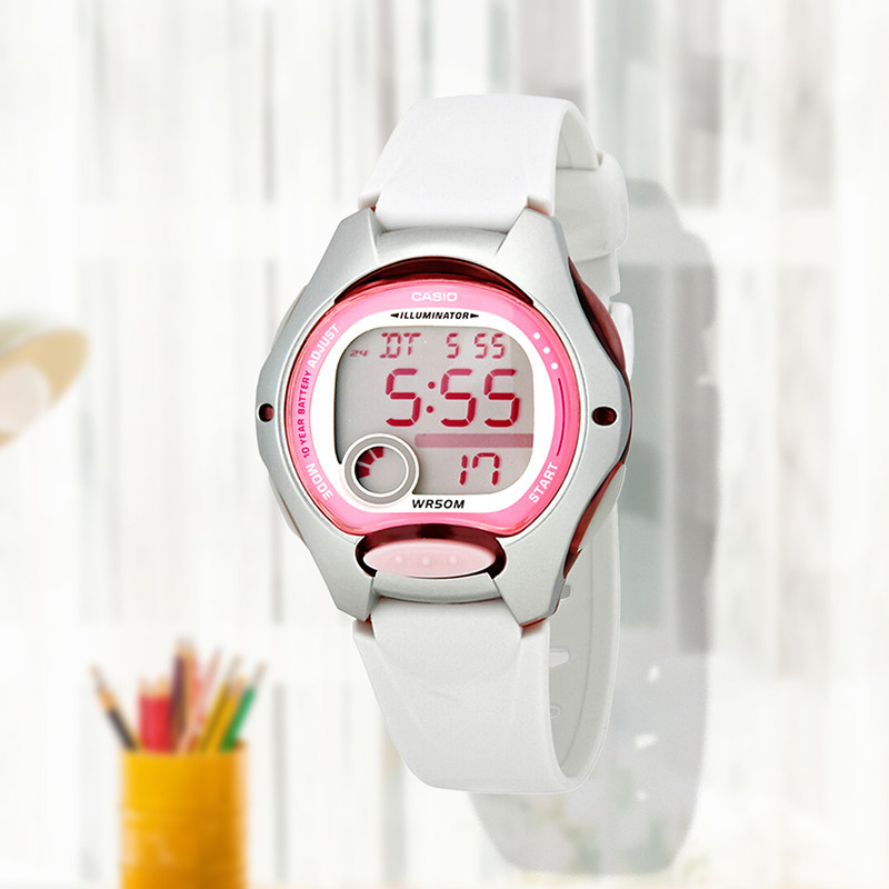 卡西欧网红小白表女ins风彩色学生儿童防水休闲电子腕表LW-200-7A
