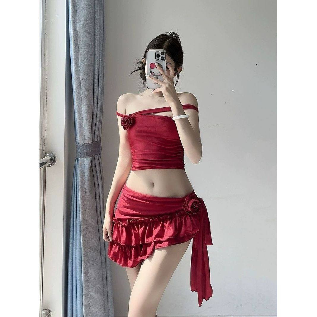 特价红玫瑰高级感遮肉显瘦拍照出片温泉度假泳衣女分体裙式比基尼,运动/瑜伽/健身/球迷用品,比基尼,淘宝优惠券,粉丝福利购,淘宝优惠卷