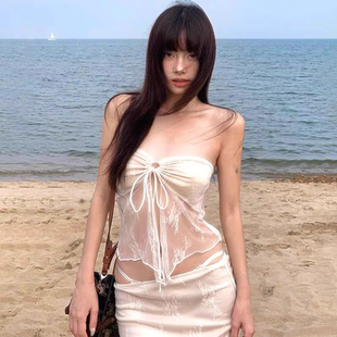 INS同款 分体泳衣小众设计海岛度假性感蕾丝分体BIKINI温泉三件套